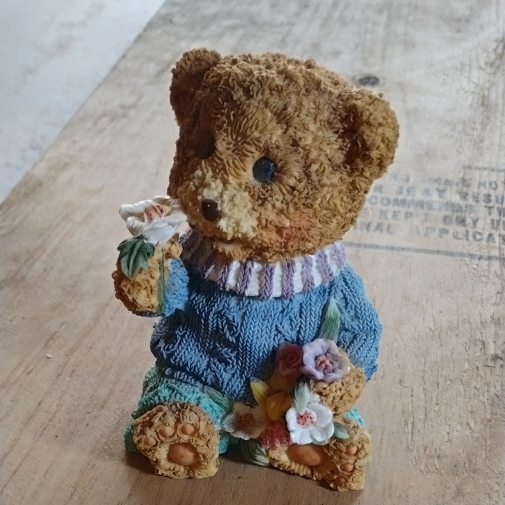 Adorable Bear Figurine with Flowers